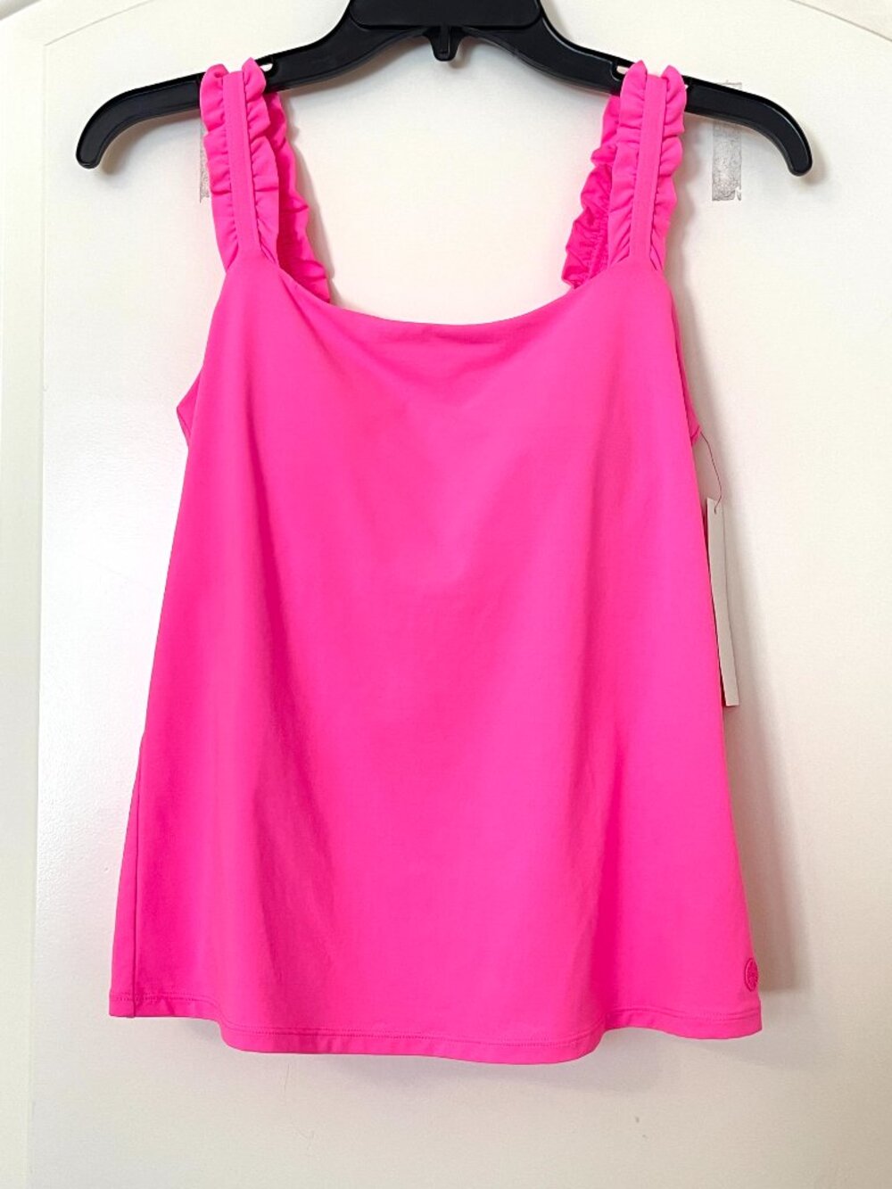 New Lilly Pulitzer Luxletic Lucine Bra Tank Top Pink Isle Ruffle Strap XS